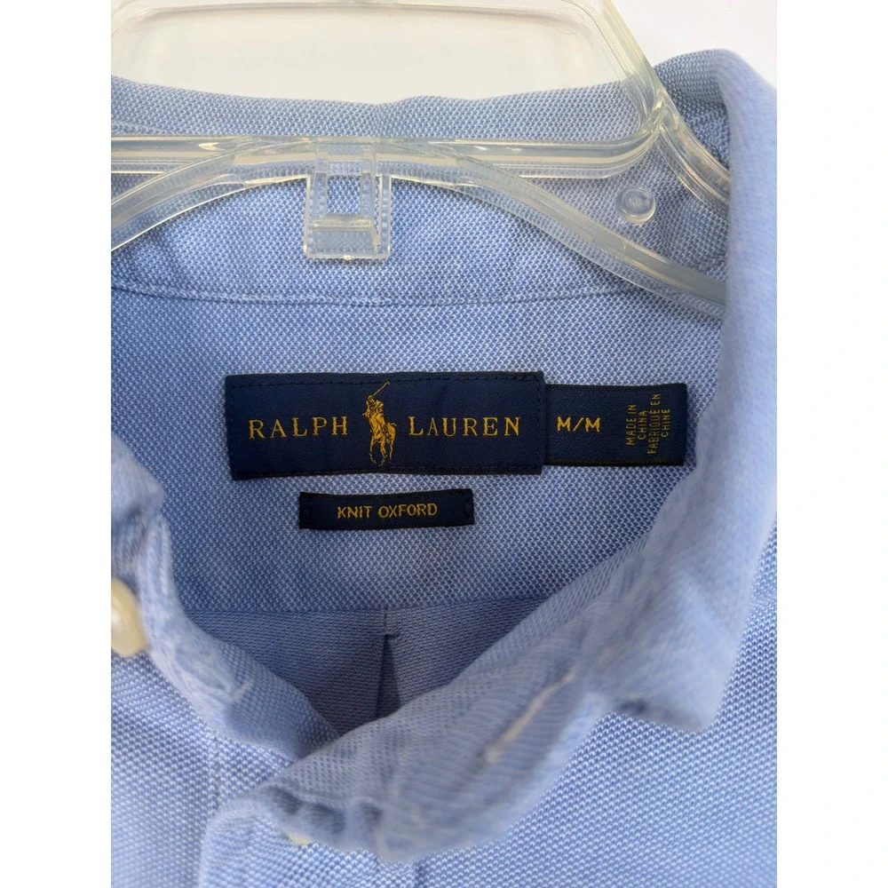 Polo Ralph Lauren Mens Knit Oxford Shirt Blue Short Sleeve Pony Logo Size M